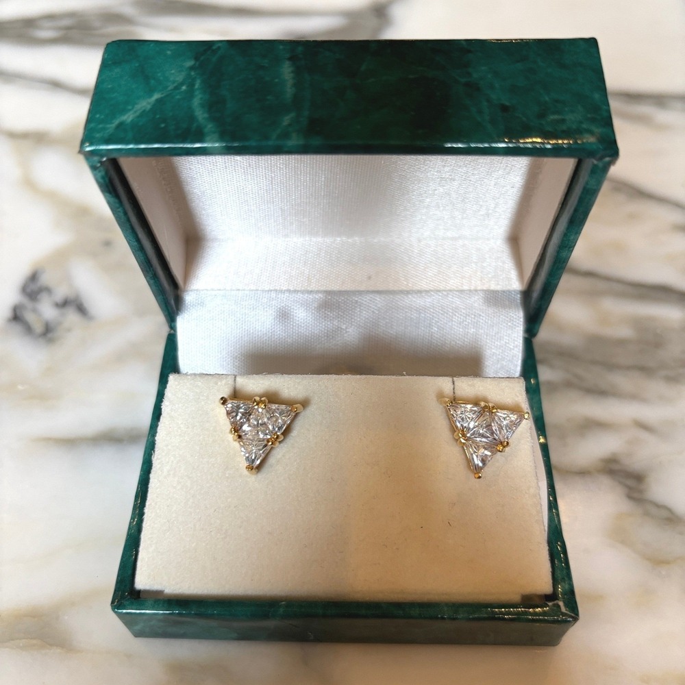Suzanne Somers Trillion Cut Triangle Stud Earrings Gold Plated Sterling Silver